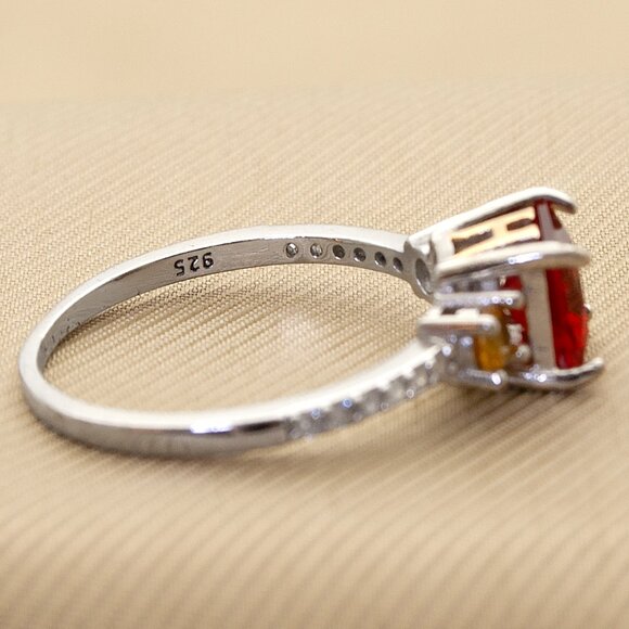 Vintage 925 Silver Ring with Red & Yellow CZ Stones, CZ Pave, Sz 7 Cocktail Ring - Picture 7 of 11